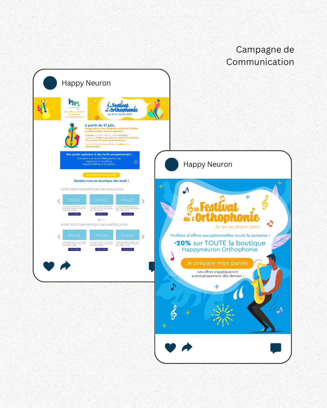 Campagne Happy Neuron présentée sur deux formats sociaux